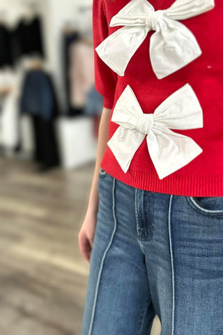 Riley Puff Sleeve Bow Sweater - The Funky Zebras Clear Lake