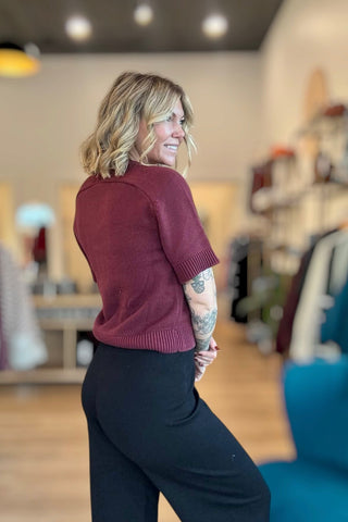 Robin Maroon Short Sleeve Sweater - Just Dani Boutique + Color Studio