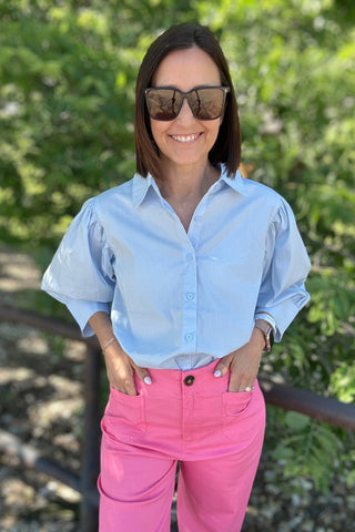 Rony Puff Sleeve Button Down Top - Just Dani Boutique + Color Studio