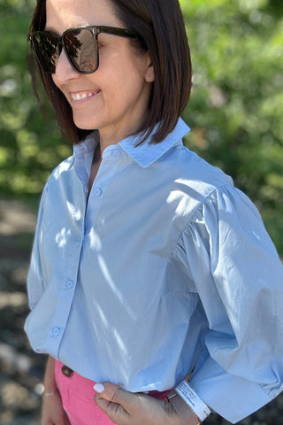 Rony Puff Sleeve Button Down Top - Just Dani Boutique + Color Studio