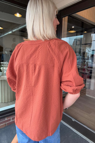 Rosalie Rust Button Down V Neck Blouse - Just Dani Boutique + Color Studio