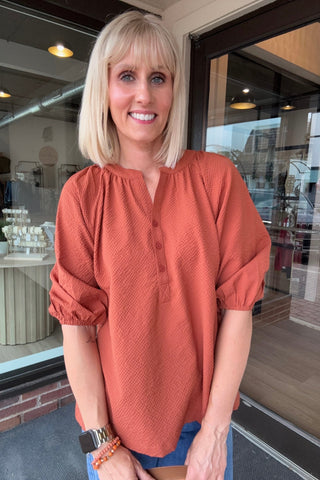 Rosalie Rust Button Down V Neck Blouse - Just Dani Boutique + Color Studio
