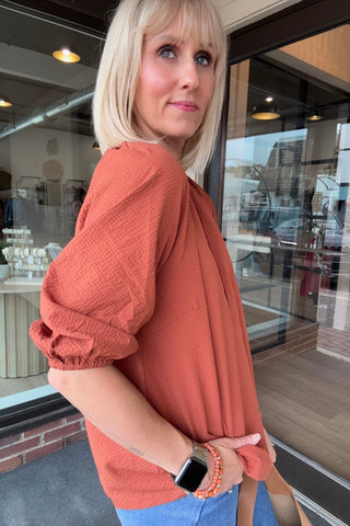 Rosalie Rust Button Down V Neck Blouse - Just Dani Boutique + Color Studio