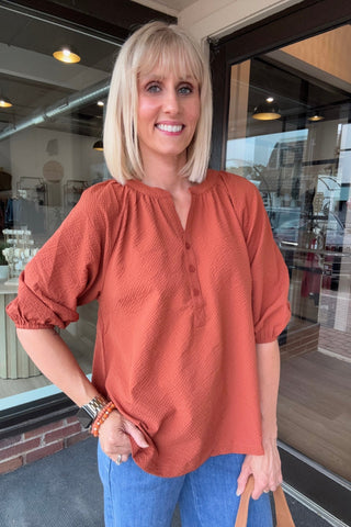 Rosalie Rust Button Down V Neck Blouse - Just Dani Boutique + Color Studio