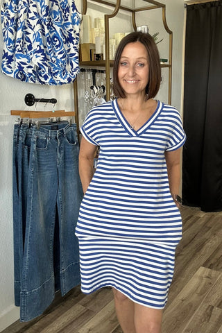 Royal V Neck Short Sleeve Dress - Just Dani Boutique + Color Studio