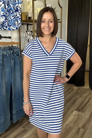 Royal V Neck Short Sleeve Dress - Just Dani Boutique + Color Studio