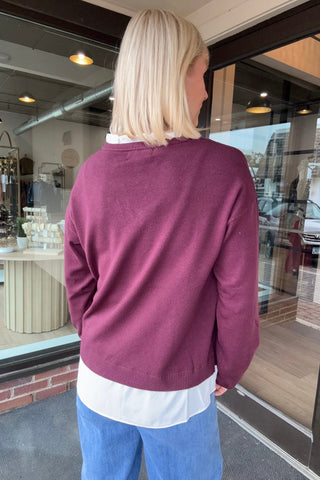 Rya Burgundy V-Neck Woven Knit Top - Just Dani Boutique + Color Studio
