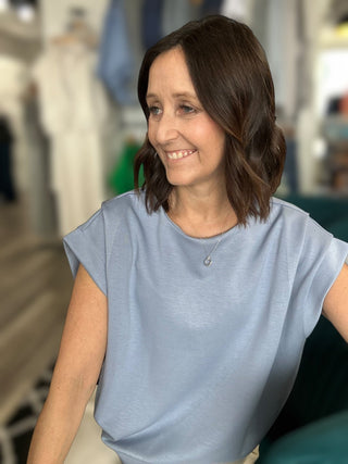 Sandi Blue Brushed Modal Pleated Top - The Funky Zebras Clear Lake