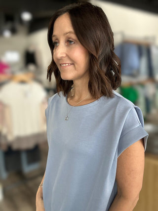 Sandi Blue Brushed Modal Pleated Top - The Funky Zebras Clear Lake