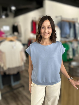 Sandi Blue Brushed Modal Pleated Top - The Funky Zebras Clear Lake