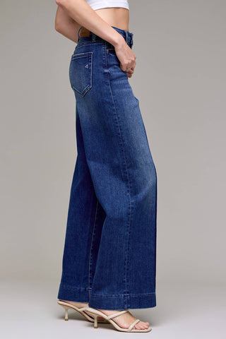 Sasha Dark Wash Pintuck High Rise Wide Leg Jeans - The Funky Zebras Clear Lake