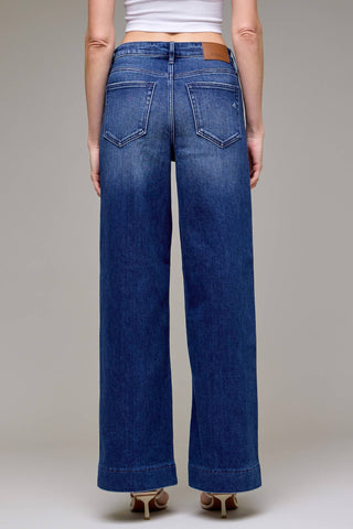 Sasha Dark Wash Pintuck High Rise Wide Leg Jeans - The Funky Zebras Clear Lake