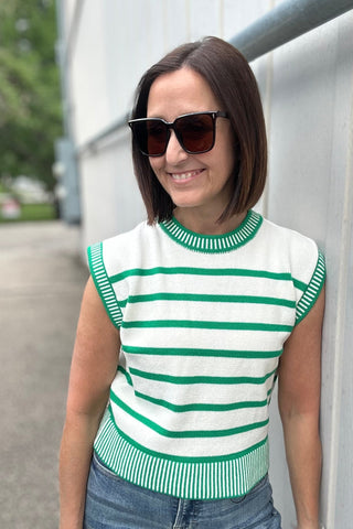 Savannah Green Stripe Sleeveless Sweater - Just Dani Boutique + Color Studio