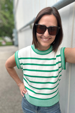 Savannah Green Stripe Sleeveless Sweater - Just Dani Boutique + Color Studio