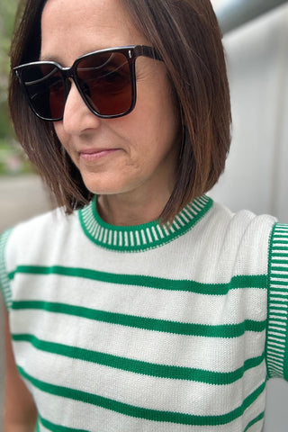 Savannah Green Stripe Sleeveless Sweater - Just Dani Boutique + Color Studio