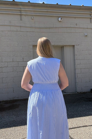 Shannon Vertical Striped Zip Front Midi Dress - The Funky Zebras Clear Lake