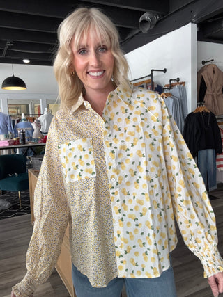 Shirley Lemon Button Down Top - The Funky Zebras Clear Lake