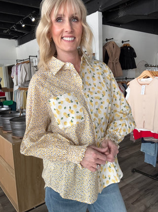Shirley Lemon Button Down Top - The Funky Zebras Clear Lake