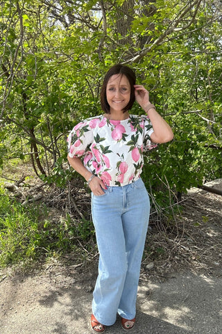 Sierra Pink Lemon Cropped Puff Sleeve Top - Just Dani Boutique + Color Studio