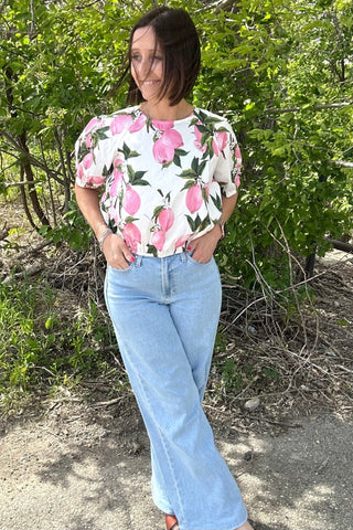 Sierra Pink Lemon Cropped Puff Sleeve Top - Just Dani Boutique + Color Studio