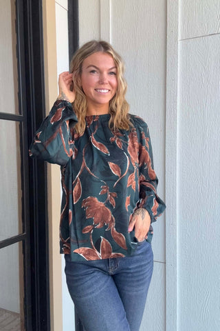 Simone Green Floral Printed Top - Just Dani Boutique + Color Studio