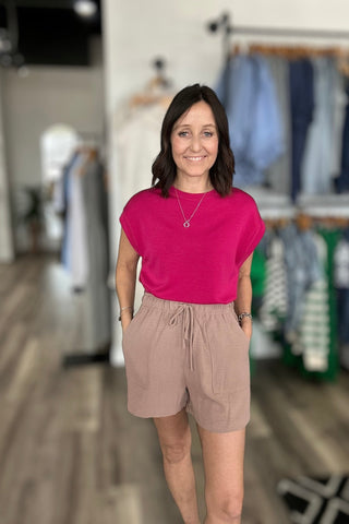 Simone Taupe Tie Front Shorts - The Funky Zebras Clear Lake