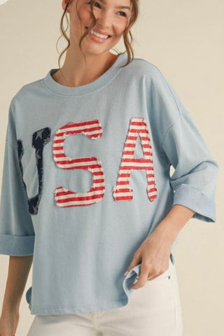 Simone USA Patched Sweatshirt Top - Just Dani Boutique + Color Studio