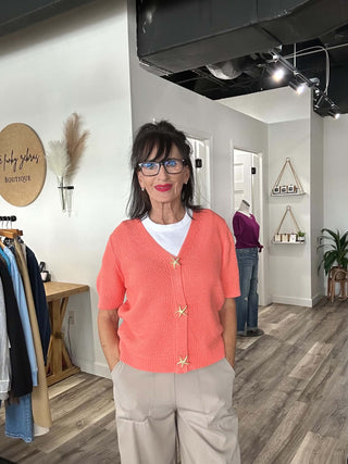 Starr Papaya V - Neck Cardigan with Starfish Buttons - Just Dani Boutique + Color Studio