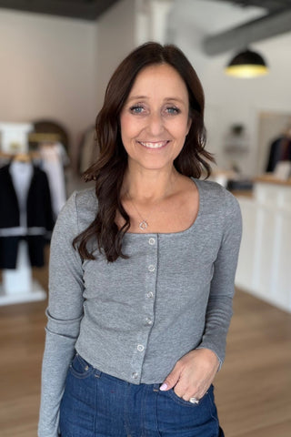 Sylvia Gray Square Neck Snap Top - Just Dani Boutique + Color Studio