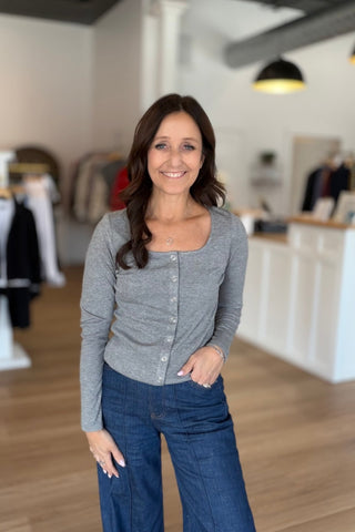 Sylvia Gray Square Neck Snap Top - Just Dani Boutique + Color Studio