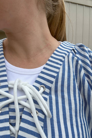 Sylvie Striped V Neck Lace Up Top - Just Dani Boutique + Color Studio