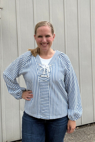 Sylvie Striped V Neck Lace Up Top - Just Dani Boutique + Color Studio