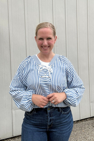 Sylvie Striped V Neck Lace Up Top - Just Dani Boutique + Color Studio