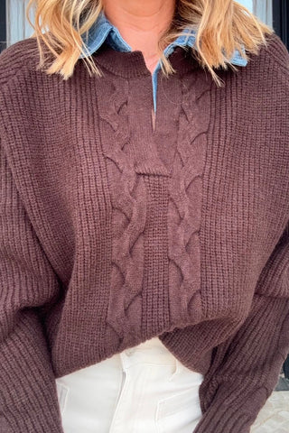 Talia Brown Long Sleeve Denim Collar Sweater Top - Just Dani Boutique + Color Studio