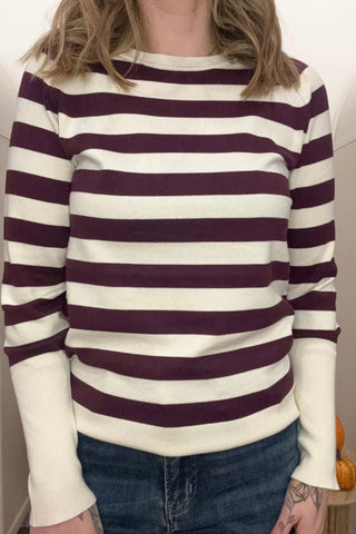 Tatelin Fig & Cream Striped Long Cuff Sweater - Just Dani Boutique + Color Studio