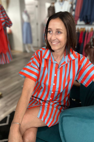 THML Blue & Orange Short Sleeve Striped Button Up Dress - Just Dani Boutique + Color Studio