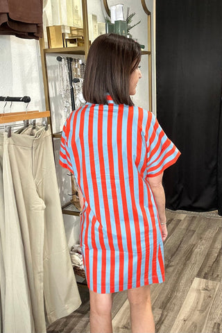 THML Blue & Orange Short Sleeve Striped Button Up Dress - Just Dani Boutique + Color Studio