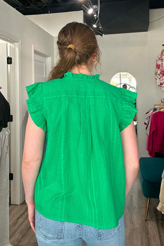 THML Green Flutter Sleeve Top - Just Dani Boutique + Color Studio