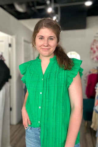 THML Green Flutter Sleeve Top - Just Dani Boutique + Color Studio