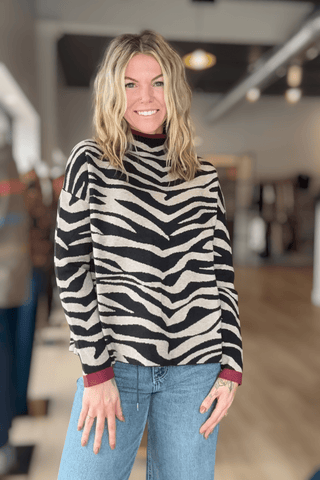 THML Zebra Print Contrast Sweater - Just Dani Boutique + Color Studio
