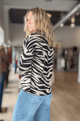 THML Zebra Print Contrast Sweater - Just Dani Boutique + Color Studio