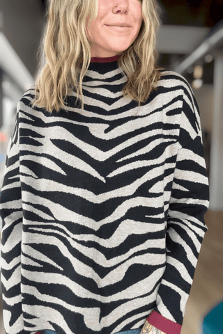 THML Zebra Print Contrast Sweater - Just Dani Boutique + Color Studio