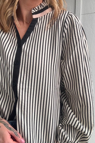 Tina Striped Black Ruffle Neck Top - Just Dani Boutique + Color Studio