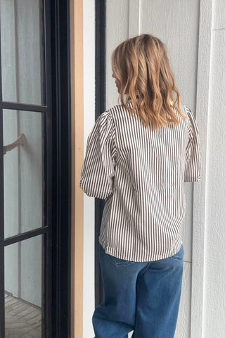 Tina Striped Black Ruffle Neck Top - Just Dani Boutique + Color Studio