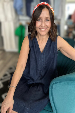 Vanessa V Neck Sleeveless Denim Dress - The Funky Zebras Clear Lake