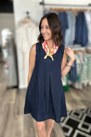 Vanessa V Neck Sleeveless Denim Dress - The Funky Zebras Clear Lake