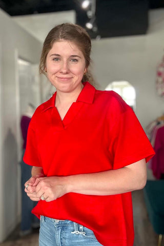 Vic Red Drop Should V Neck Top - Just Dani Boutique + Color Studio
