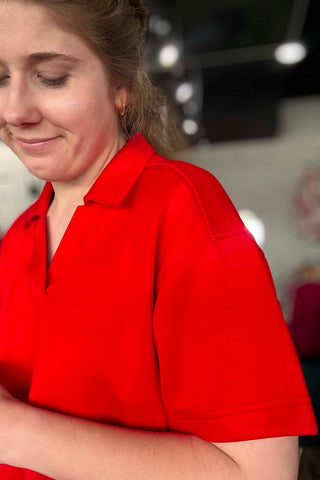 Vic Red Drop Should V Neck Top - Just Dani Boutique + Color Studio