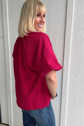 Wren Dark Red Scallop Collar Top - Just Dani Boutique + Color Studio
