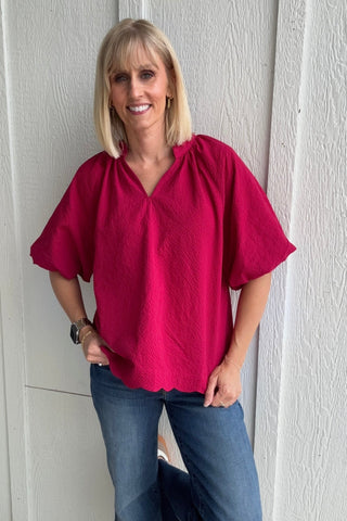 Wren Dark Red Scallop Collar Top - Just Dani Boutique + Color Studio